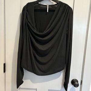 NWOT Free People Black Draped Cowl Long Sleeve Top